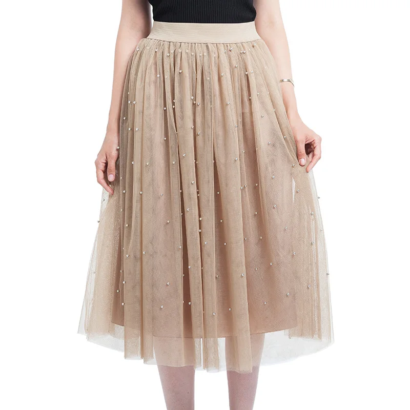 Трехслойная фатиновая Женская юбка с бусинами Весенняя сетчатая пачка