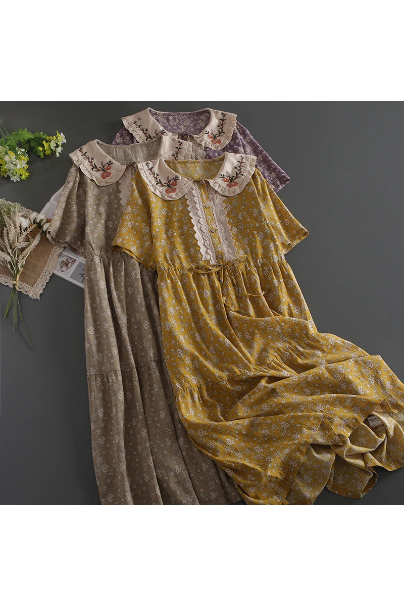 2021 Summer Mori Series Embroidery Flower Lapel Short Sleeve Drawstring Waist Floral Dress Gl6906
2021 Summer Mori Series Embroidery Flower Lapel Short Sleeve Drawstring Waist Floral Dress Gl6906