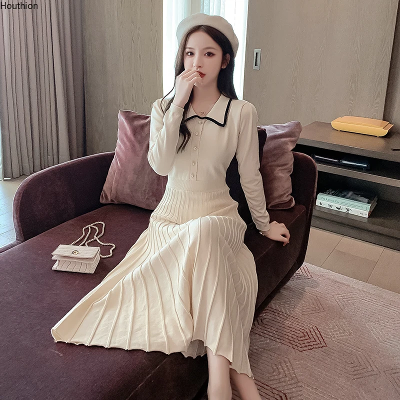 Spring and Autumn New Women's Dresses Polo Collar Dress Long Sleeve Solid Color Knitting Girl Casual Lady Fashion Slim
Spring and Autumn New Women's Dresses Polo Collar Dress Long Sleeve Solid Color Knitting Girl Casual Lady Fashion Slim