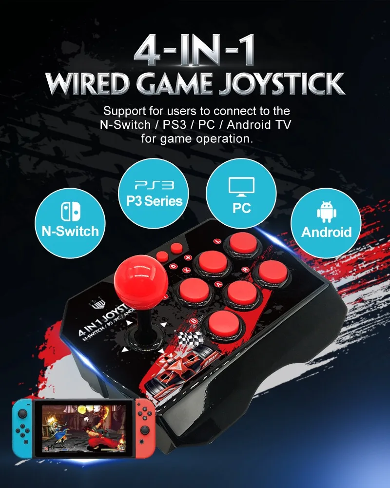 Retro Arcade USB Wired Rocker Fighting Game Joystick Controller for PS3/Switch/PC/Android TV Games Console
Retro Arcade USB Wired Rocker Fighting Game Joystick Controller for PS3/Switch/PC/Android TV Games Console