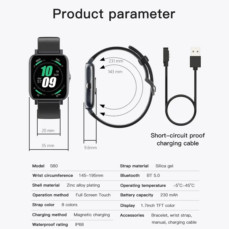 S80 Smart Watch Band Men Women Heart Rate Blood Pressure Sleep Monitor Pedometer Fitness Tracker Smartwatch For IOS Android
S80 Smart Watch Band Men Women Heart Rate Blood Pressure Sleep Monitor Pedometer Fitness Tracker Smartwatch For IOS Android
