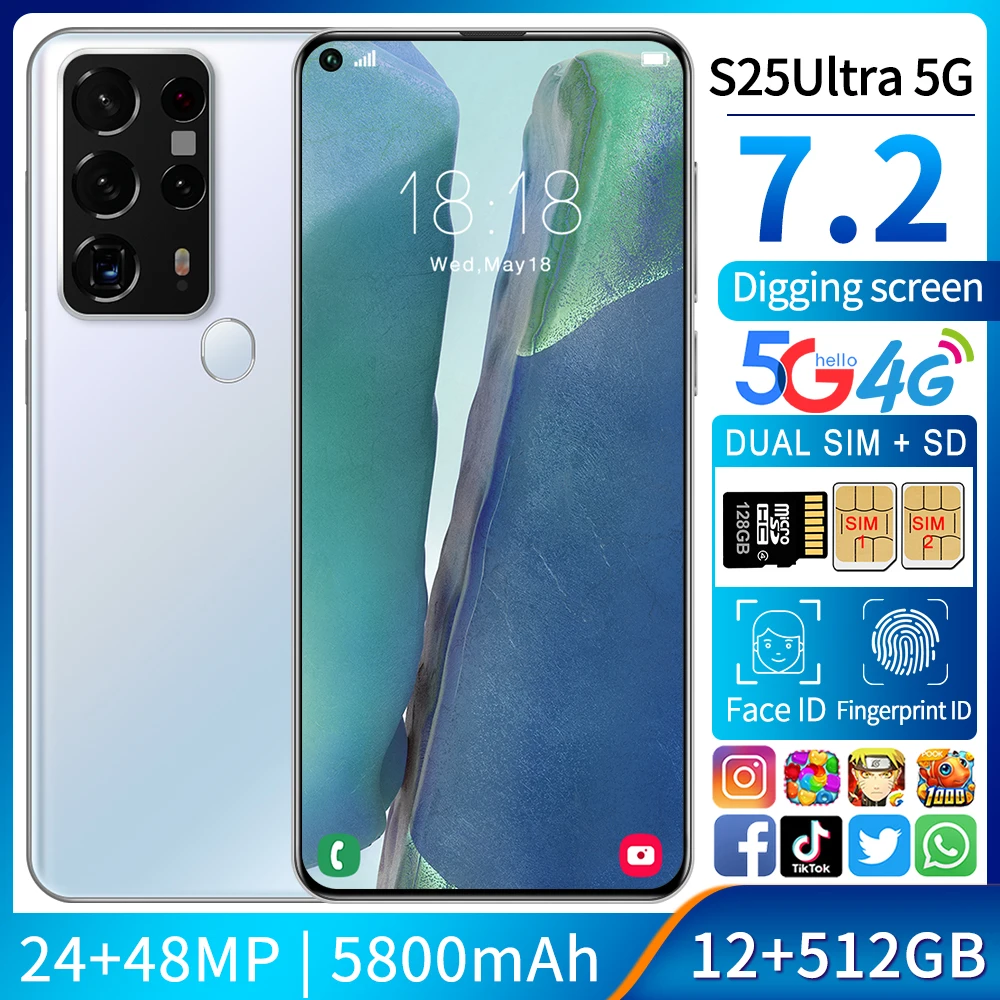 S25 Ultra Smartphone Cell Phone 7.2 Inch MTK6889 12GB+512GB 5800mAh 5G Network Mobile Phone Android 10 Global Version Phones
S25 Ultra Smartphone Cell Phone 7.2 Inch MTK6889 12GB+512GB 5800mAh 5G Network Mobile Phone Android 10 Global Version Phones