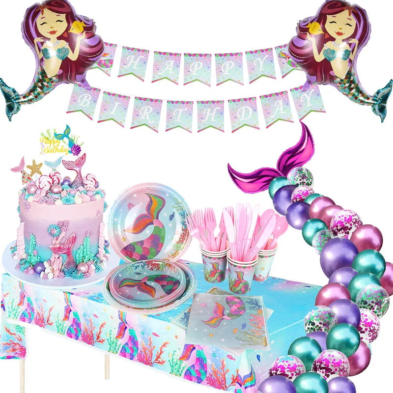 Mermaid Party Disposable Tableware Set 1st Birthday Party Decor Mermaid Plate Cup Napkins Banner Supplies Baby Shower Home Decor
Mermaid Party Disposable Tableware Set 1st Birthday Party Decor Mermaid Plate Cup Napkins Banner Supplies Baby Shower Home Decor