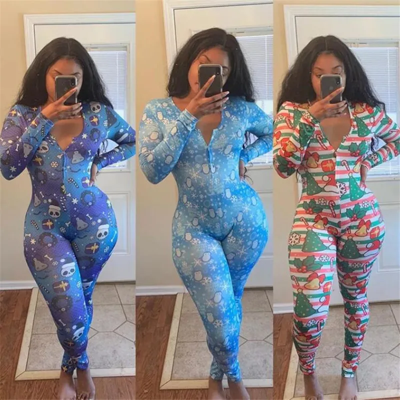 Women Sexy Deep V-neck Sleepwear Jumpsuit Rompers Leotard Long Sleeve Christmas Tree Halloween Print Button Jumpsuits Long Pants 
Women Sexy Deep V-neck Sleepwear Jumpsuit Rompers Leotard Long Sleeve Christmas Tree Halloween Print Button Jumpsuits Long Pants