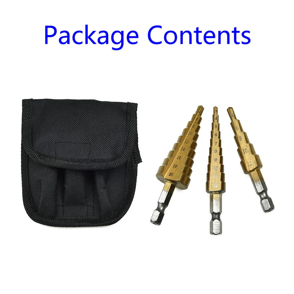 3pc 4-20mm Durable HSS Titanium Hex Shank Multifunction Cone Step Drill Bit Set W/Pouch Hand Tool Accessory Durable
3pc 4-20mm Durable HSS Titanium Hex Shank Multifunction Cone Step Drill Bit Set W/Pouch Hand Tool Accessory Durable