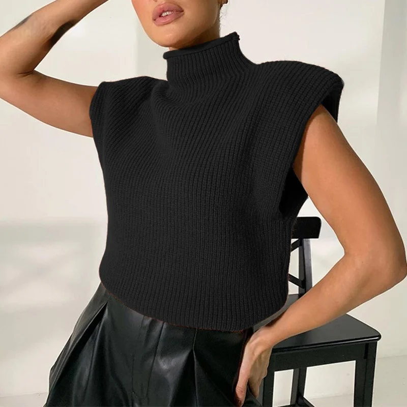 Turtleneck Sleeveless Vest Sweater Women 2020 With Shoulder Pads Knitted Pullover Autumn Winter Jumper Casual Tops Fashion
Turtleneck Sleeveless Vest Sweater Women 2020 With Shoulder Pads Knitted Pullover Autumn Winter Jumper Casual Tops Fashion