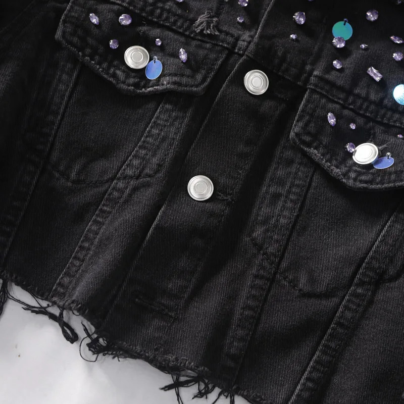 2021 Sequined Short Denim Coat Trendy Girls Street Spring Tops Single Breasted Ripped Black Jean Jacket Women Freeshipping
2021 Sequined Short Denim Coat Trendy Girls Street Spring Tops Single Breasted Ripped Black Jean Jacket Women Freeshipping