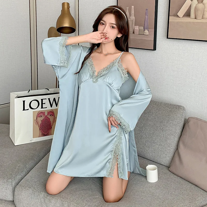 Spring and Summer Women's Nightdress Ice Silk Sling Nightdress Nightgown Sexy Charming Two-piece Pajamas Sleepwear Women Set
Spring and Summer Women's Nightdress Ice Silk Sling Nightdress Nightgown Sexy Charming Two-piece Pajamas Sleepwear Women Set