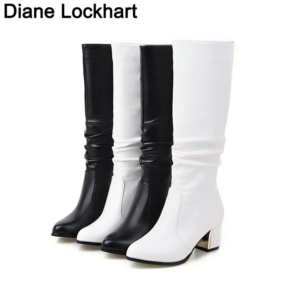 

New Winter Knee High boots women with thick boots long was thin woman Jane Martin high simple Female boots white Plus size 33-43
