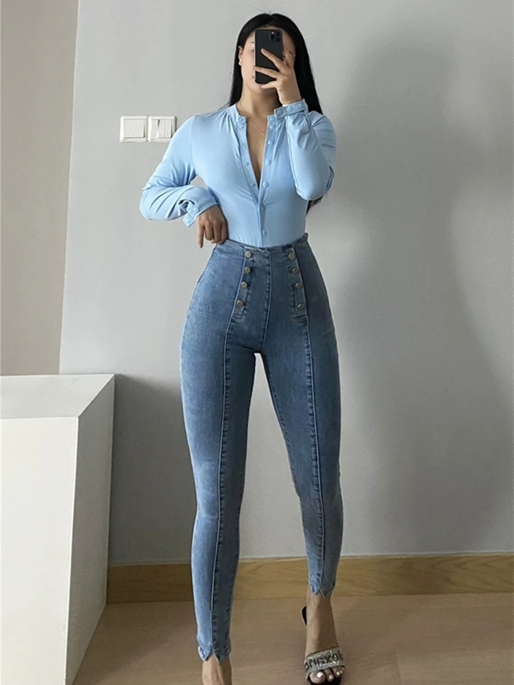 

Kardashian Same Paragraph Double Breasted Nine Point Feet Woman Pants Y2k Fashion Butterfly Jeans High Waist Streetwear 90s