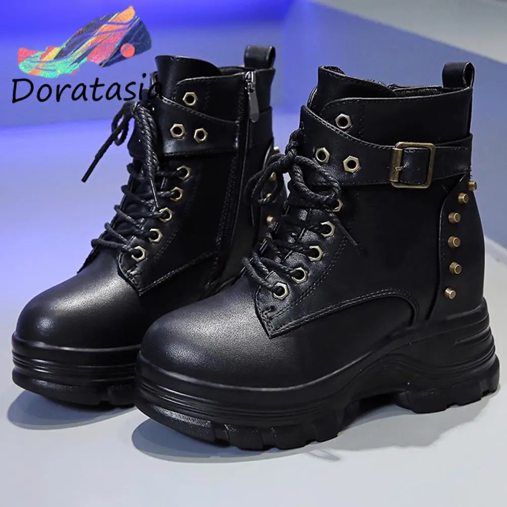 DORATASIA Cool Fashion Women Motorcycle Boots Black Height Increasing Rivit Lace Up Buckle Wedges Casual Unique Shoes Woman
DORATASIA Cool Fashion Women Motorcycle Boots Black Height Increasing Rivit Lace Up Buckle Wedges Casual Unique Shoes Woman