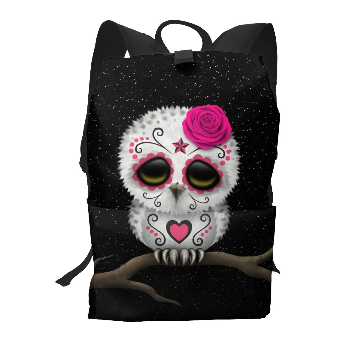 

Cute Pink Day Of The Dead Sugar Skull Owl Backpacks Mexican Skull Animal School Tourist Large Backpack Universal Polyester Bags