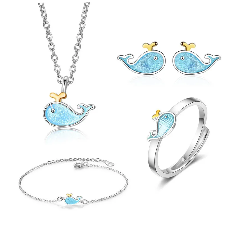 Fashion 925 Silver Blue Enamel Dolphins Jewelry Set For Girls Women Cute Marine Animals Necklace Earring Ring Bracelet Jewelry
Fashion 925 Silver Blue Enamel Dolphins Jewelry Set For Girls Women Cute Marine Animals Necklace Earring Ring Bracelet Jewelry
