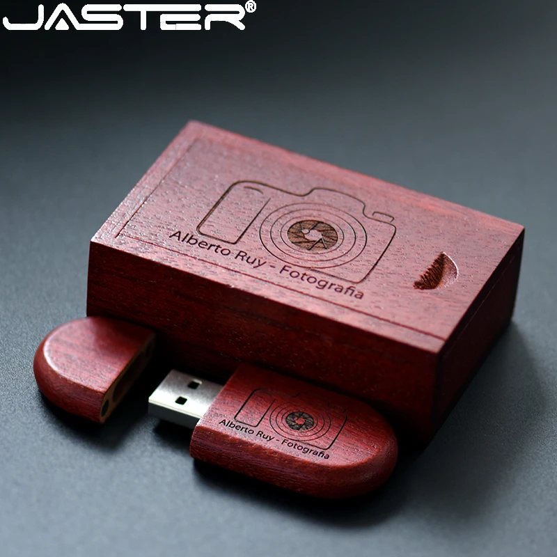 

JASTER USB Flash Drives Red wood Memory Stick Walnut wooden box Pen drive Free Custom Logo Pendrive 128GB 64GB 32GB 16GB 8GB 4GB