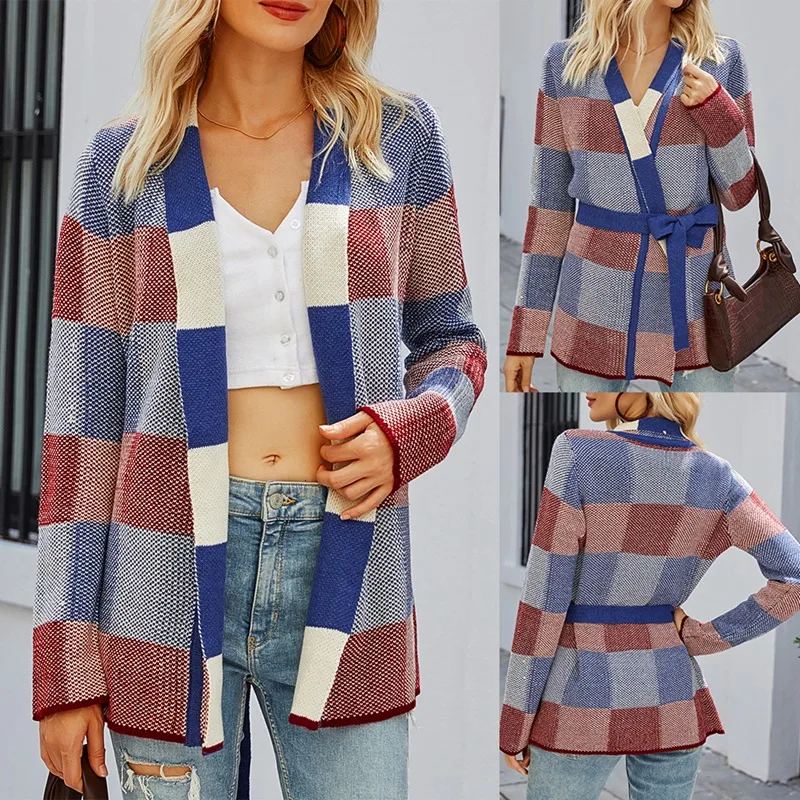 Контрастный клетчатый вязаный кардиган в британском стиле, приталенный вязаный свитер, осеннее пальто
Контрастный клетчатый вязаный кардиган в британском стиле, приталенный вязаный свитер, осеннее пальто