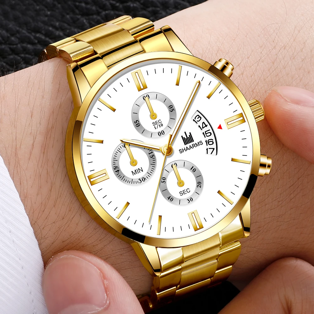 2021 Men luxury business Military Quartz watch golden stainless steel band men watches Date calendar male clock Relogio direct 
2021 Men luxury business Military Quartz watch golden stainless steel band men watches Date calendar male clock Relogio direct