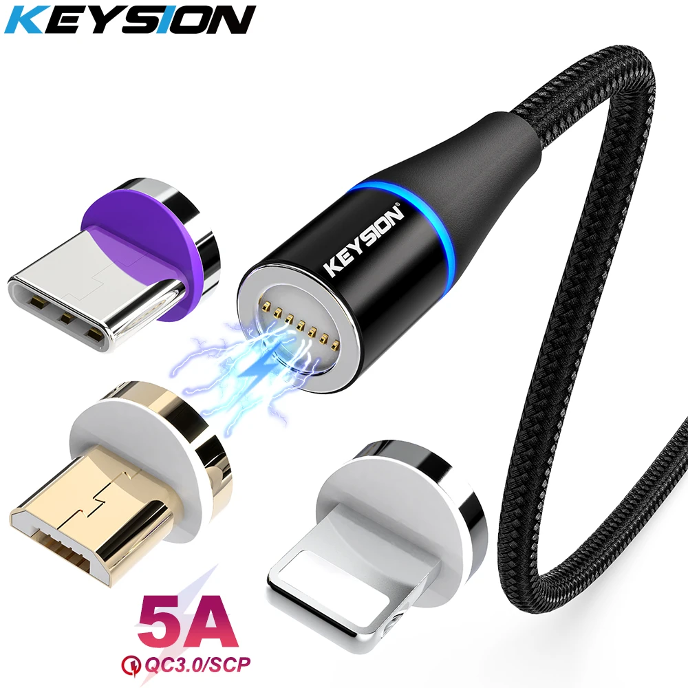 KEYSION 5A Магнитный кабель Micro USB для samsung TypeC провод быстрой зарядки Xiaomi huawei iPhone