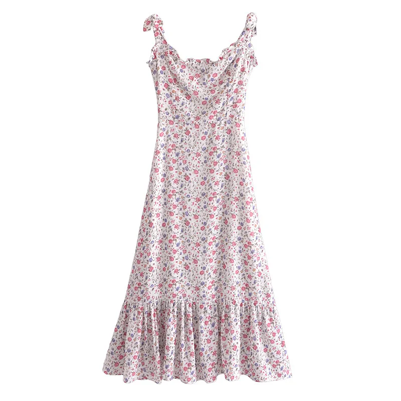 2021 Summer women long Ruffle hem vintage floral lacing Dresses bowknot Strap Vestidos elegance sleeveless Tie-string Midi Dress
2021 Summer women long Ruffle hem vintage floral lacing Dresses bowknot Strap Vestidos elegance sleeveless Tie-string Midi Dress