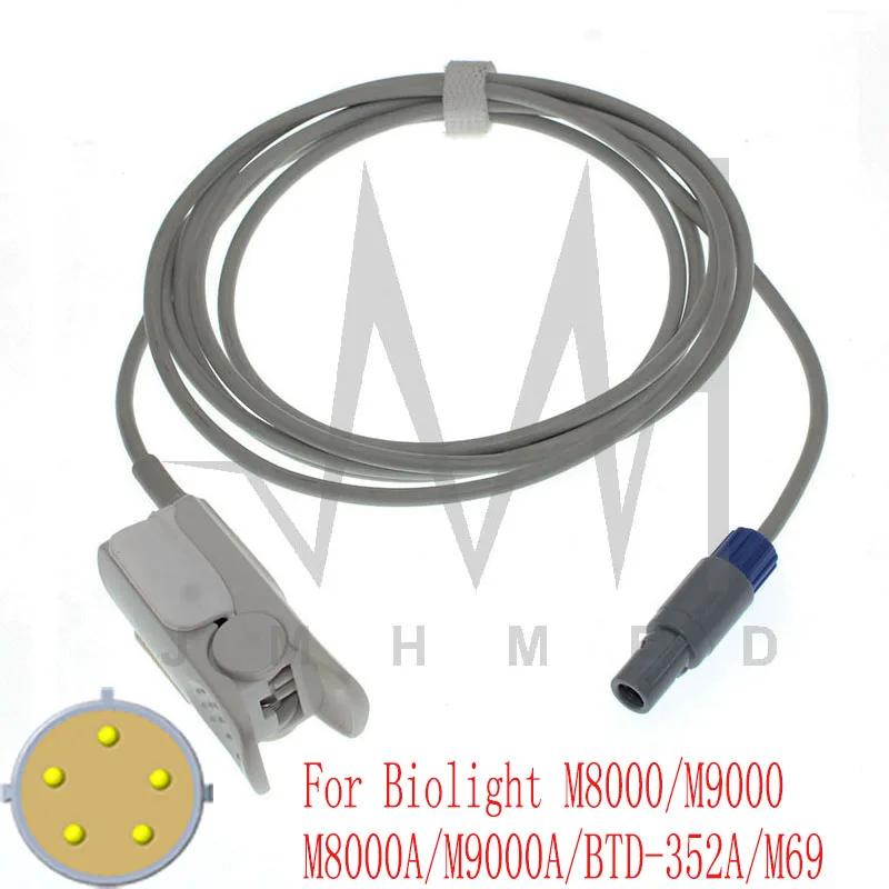 

Compatible with spo2 Sensor of Biolight M8000 M9000 M8000A M9000A BTD-352A M69 Patient Monitor,5pin 3m Oximetry Cable