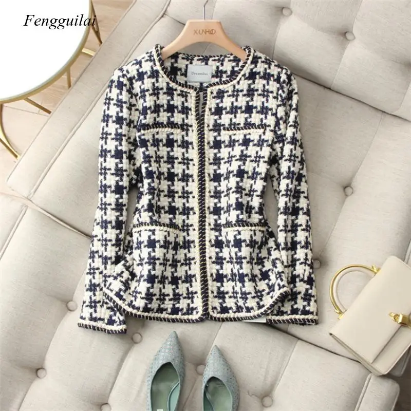 Tweed Jacket Dark Blue Plaid Spring / Autumn / Winter Women Coat Lapel Long Sleeve Business Ladies One Piece Jacket Coat
Tweed Jacket Dark Blue Plaid Spring / Autumn / Winter Women Coat Lapel Long Sleeve Business Ladies One Piece Jacket Coat
