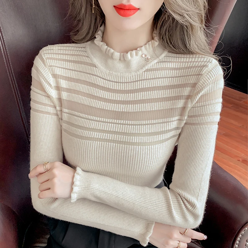 Женский трикотажный свитер с длинным рукавом, с воротником-стойкой
Женский трикотажный свитер с длинным рукавом, с воротником-стойкой