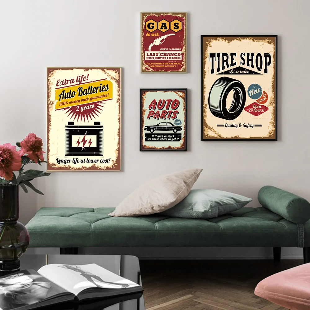 Автозапчасти My Garage Rules Tire винтажный настенный плакат Картина на холсте