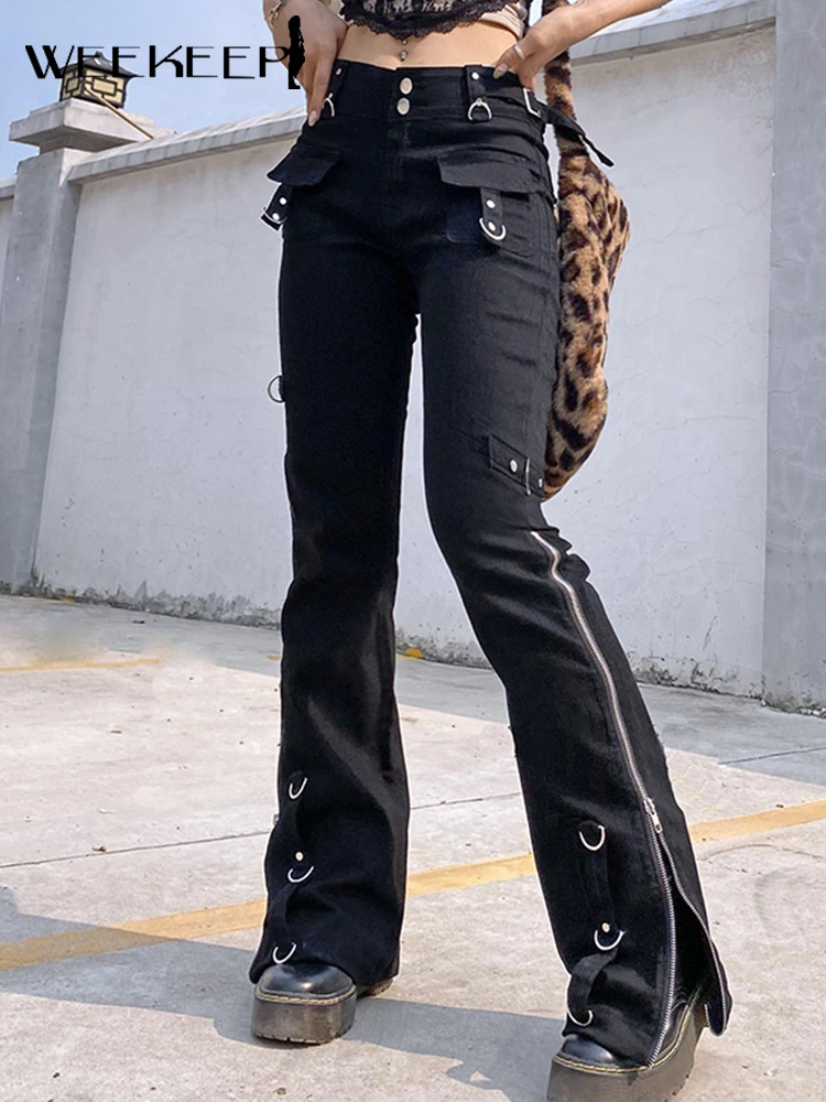 Weekeep Gothic Low Waist Black Punk Denim Pants Women Fashion Zip Up Split Casual Jeans Streetwear Harajuku 90s Hip Hop Trousers
Weekeep Gothic Low Waist Black Punk Denim Pants Women Fashion Zip Up Split Casual Jeans Streetwear Harajuku 90s Hip Hop Trousers