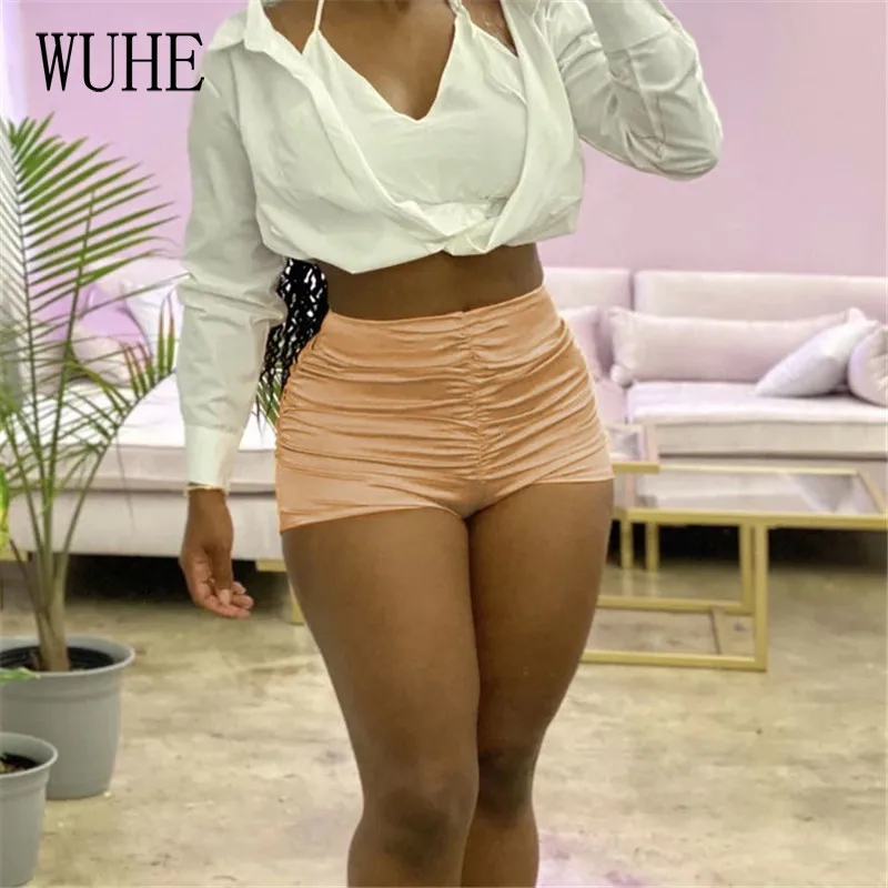 

YEYA Smooth and Shiny Short Pants Sexy High Waist Skinny Package Hip Pleated Stacked Casual Nightclub Party Sports Fitness