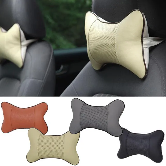 1pcs Universal Car Neck Pillows PVC Leather Breathable Mesh Auto Rest Headrest Cushion Pillow Interior Accessories | Автомобили и