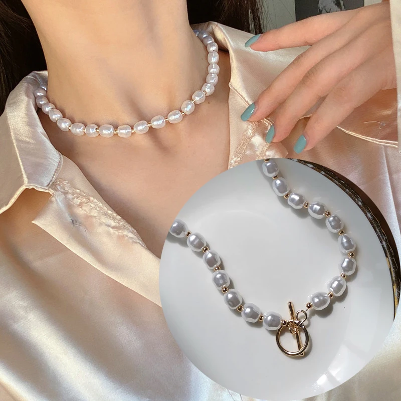 OT Buckle Choker Necklace Irregular Imitation Baroque Pearl Bead Chain Necklace For Women Fashion Gift
OT Buckle Choker Necklace Irregular Imitation Baroque Pearl Bead Chain Necklace For Women Fashion Gift