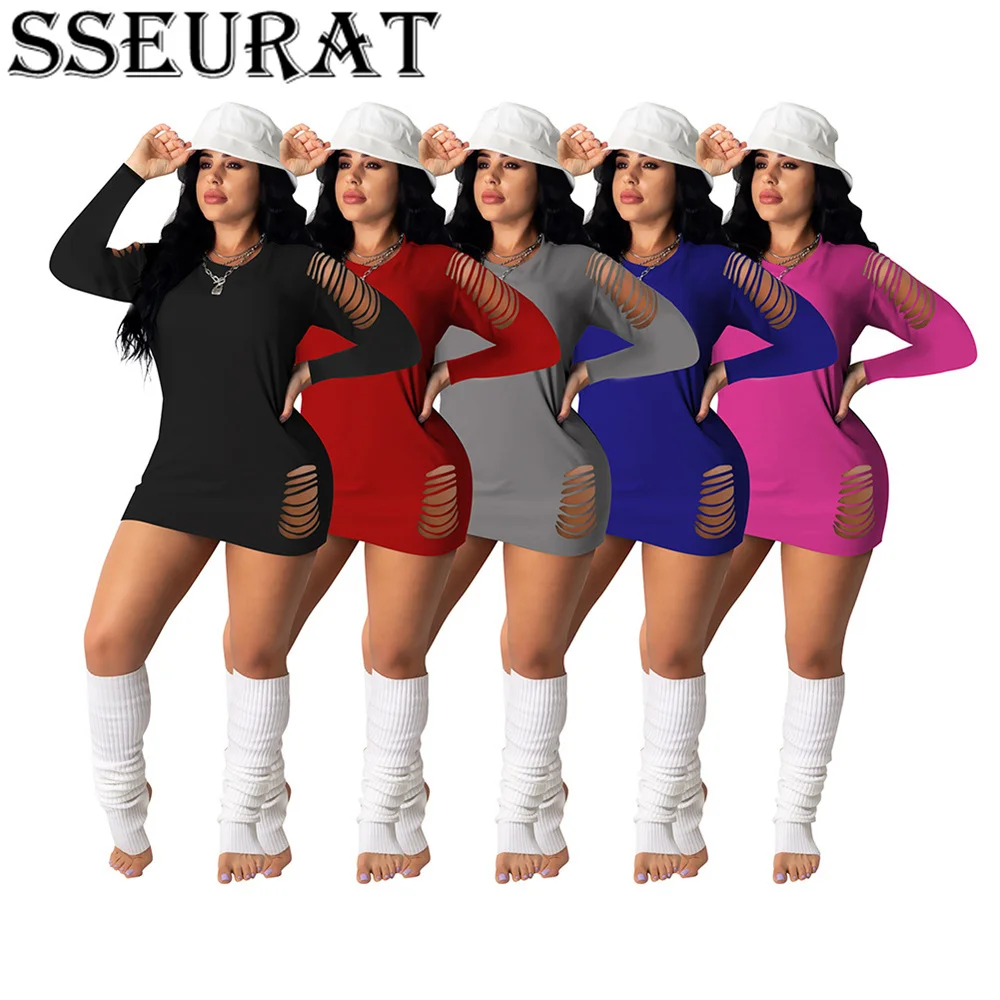 SSEURAT Women Mini Dress Solid Hole Long Sleeve O-neck Stretchy Skinny Dresses Sexy Night Club Party Vestidos
SSEURAT Women Mini Dress Solid Hole Long Sleeve O-neck Stretchy Skinny Dresses Sexy Night Club Party Vestidos
