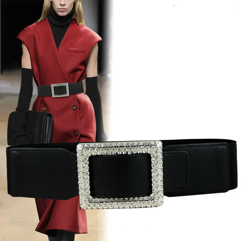 Женский кожаный ремень с квадратной пряжкой, пояс на резинке, украшенный стразами, 2022 
Женский кожаный ремень с квадратной пряжкой, пояс на резинке, украшенный стразами, 2022