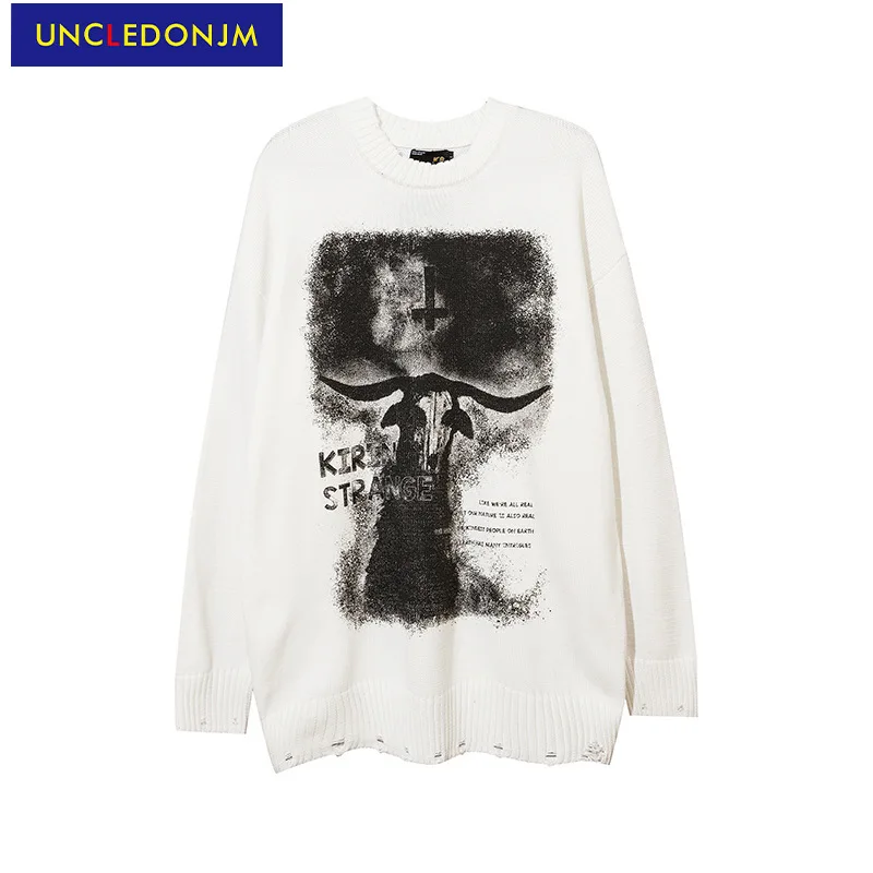 Вязаный свитер UNCLEDONJM, в стиле Харадзюку, с графическим принтом 
Вязаный свитер UNCLEDONJM, в стиле Харадзюку, с графическим принтом