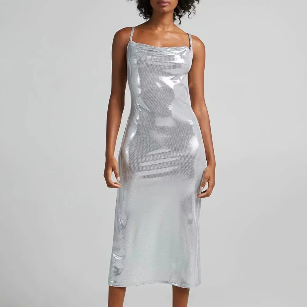 Slip Dress Summer 2021 Sliver Sleeveless Backless Sexy Party Dresses Casual Chic Woman Spaghetti Straps Bandage Midi Dress
Slip Dress Summer 2021 Sliver Sleeveless Backless Sexy Party Dresses Casual Chic Woman Spaghetti Straps Bandage Midi Dress