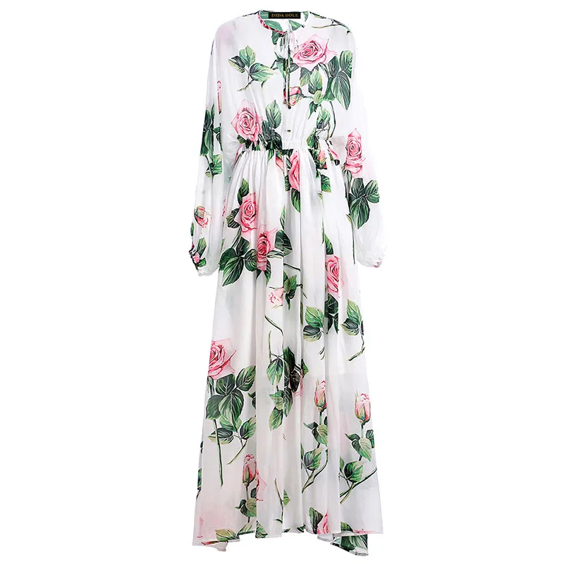 Women Summer Beach Style Full Length Dress Lantern Sleeve Elastic Waist Flower Printing Chiffon Loose Maxi Long Dresses
Women Summer Beach Style Full Length Dress Lantern Sleeve Elastic Waist Flower Printing Chiffon Loose Maxi Long Dresses
