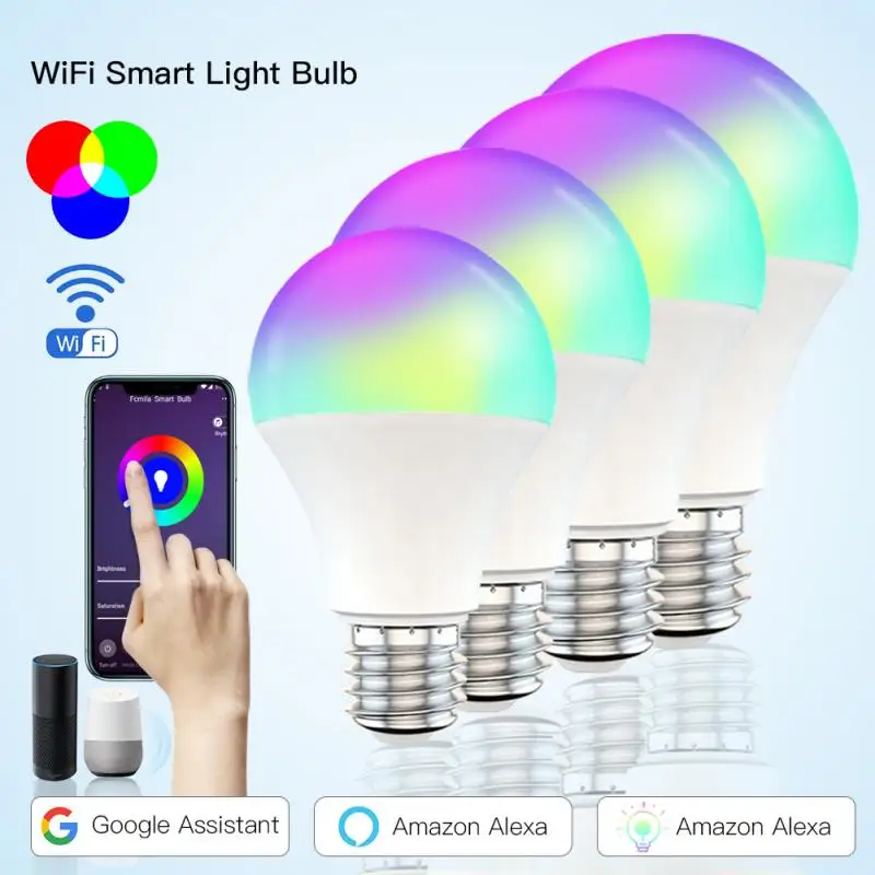 

Умсветильник лампа B22 E27 с Wi-Fi, светодиодная лампа RGB, работает с Alexa/Google Home, 85-265 в, RGB + C + W, функция регулировки яркости, лампочка для украшения д...