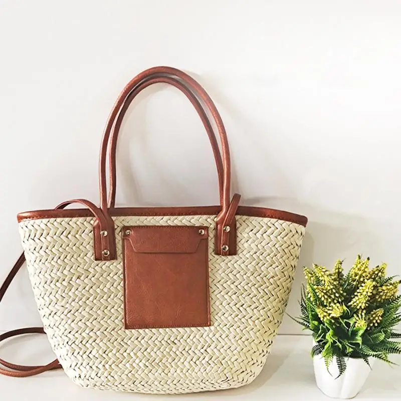 Designer PU Leather Splice Straw Women Handbags Bohemian Large Capacity Rattan Women's Bag Summer Beach Straw Woven Shoulder Bag
Designer PU Leather Splice Straw Women Handbags Bohemian Large Capacity Rattan Women's Bag Summer Beach Straw Woven Shoulder Bag
