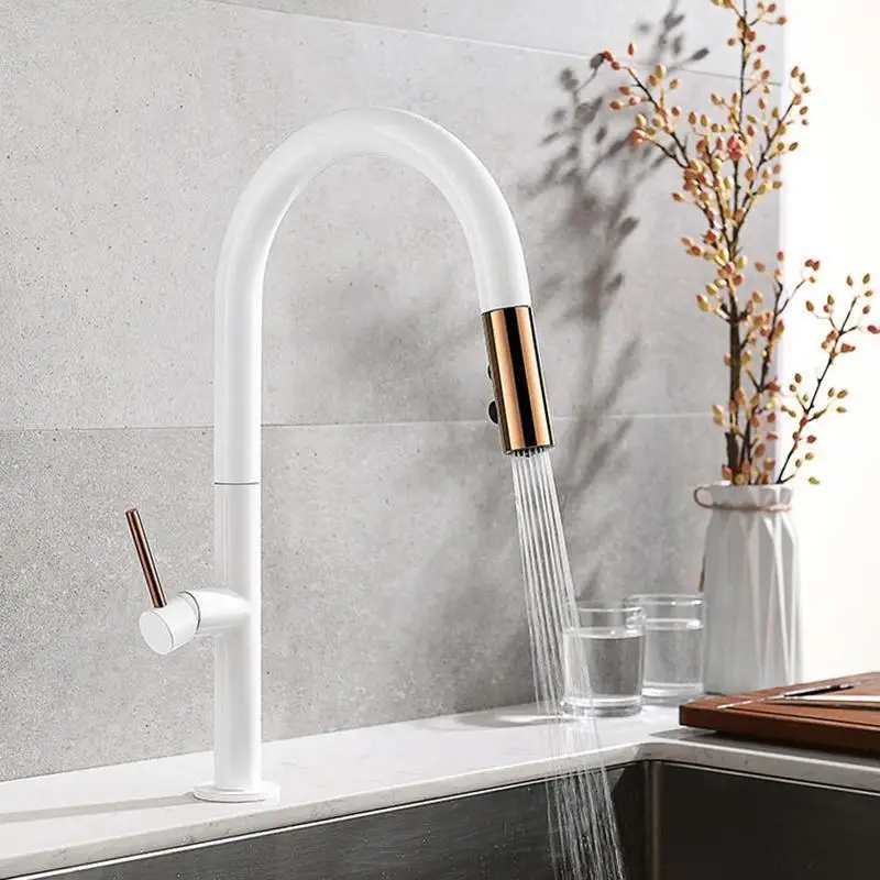 Pull Out Kitchen Faucet Rose gold and White Sink Mixer Tap 360 degree rotation kitchen mixer taps Kitchen Tap
Pull Out Kitchen Faucet Rose gold and White Sink Mixer Tap 360 degree rotation kitchen mixer taps Kitchen Tap
