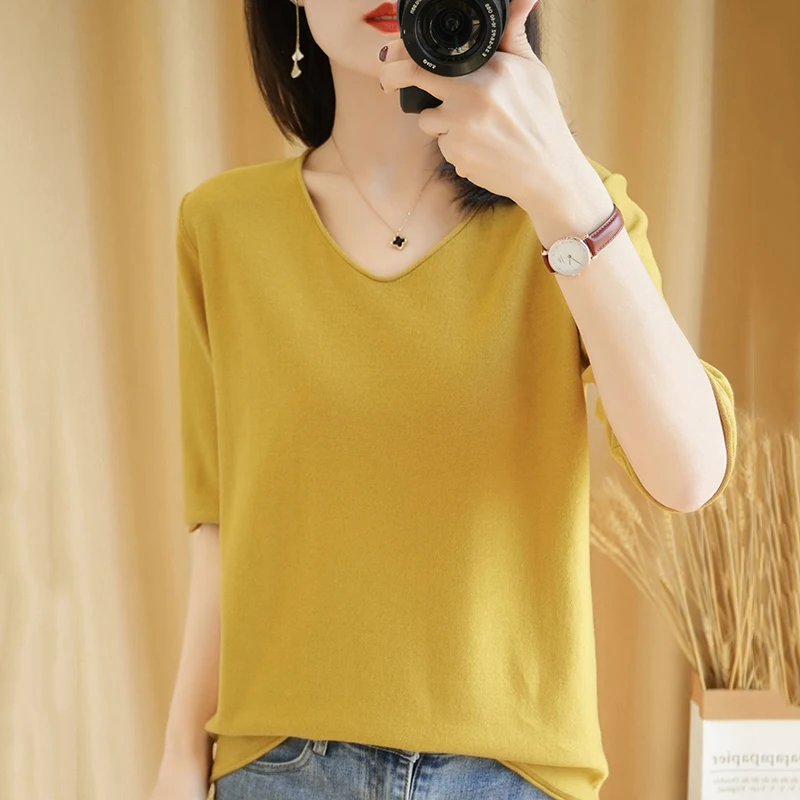 Knit Shirt Women Short-Sleeved T-Shirt 100% Cotton Thin 2021 Summer New V-Neck Large Size Pure Cotton Top Base Wild Half Sleeve
Knit Shirt Women Short-Sleeved T-Shirt 100% Cotton Thin 2021 Summer New V-Neck Large Size Pure Cotton Top Base Wild Half Sleeve