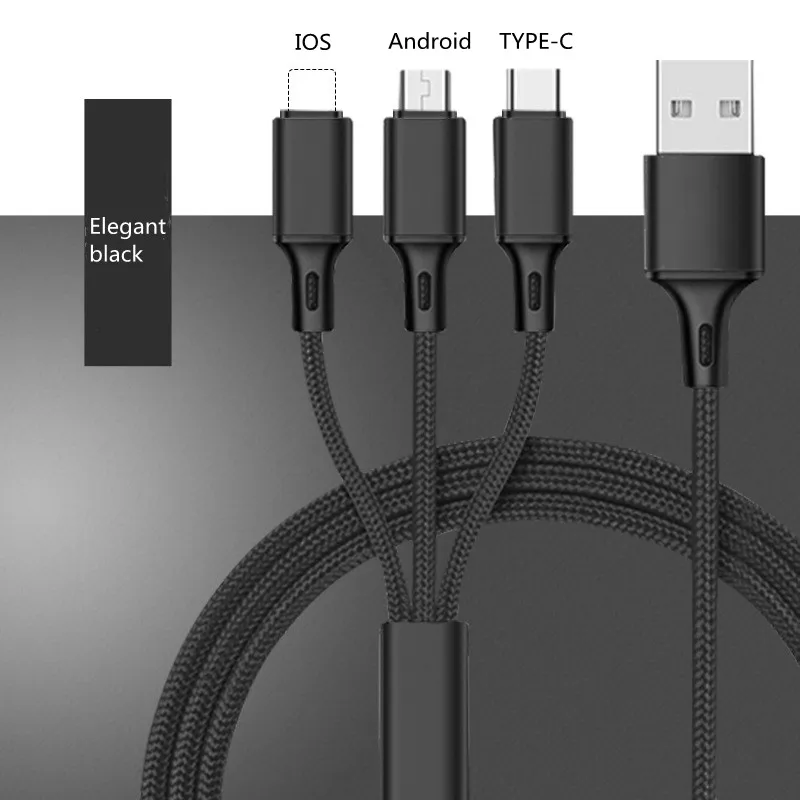Nylon Data Line 3 in 1 Cable For iPhone Android Type-c Mobile Phone Multi-function Usb One Dragging Three Data Charge Cord 1.2M
Nylon Data Line 3 in 1 Cable For iPhone Android Type-c Mobile Phone Multi-function Usb One Dragging Three Data Charge Cord 1.2M