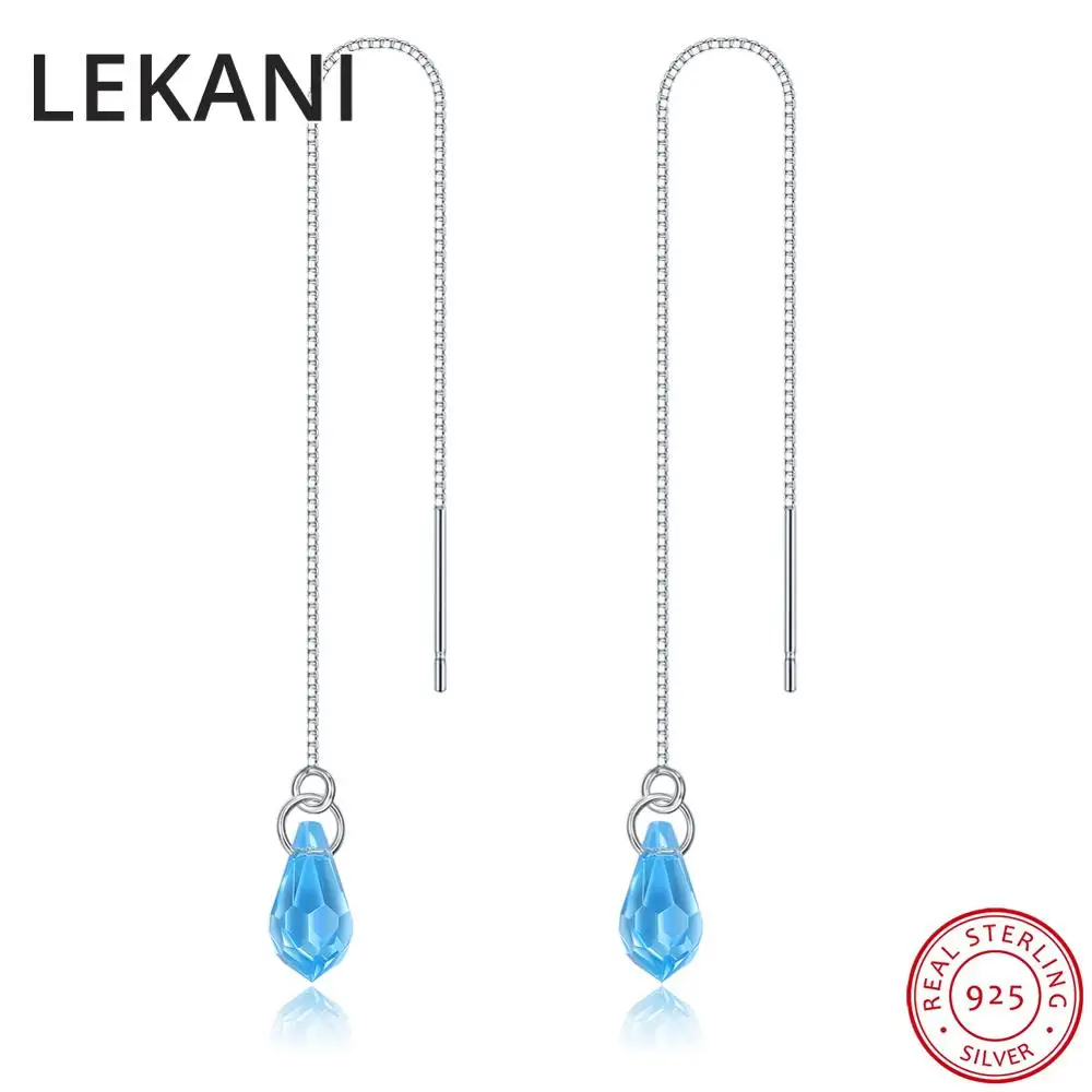 

Crystals From Swarovski Drop Earrings For Women Beads 925 Sterling Silver Chain Piercing Dangle Earring Fashion Wedding Jewelry