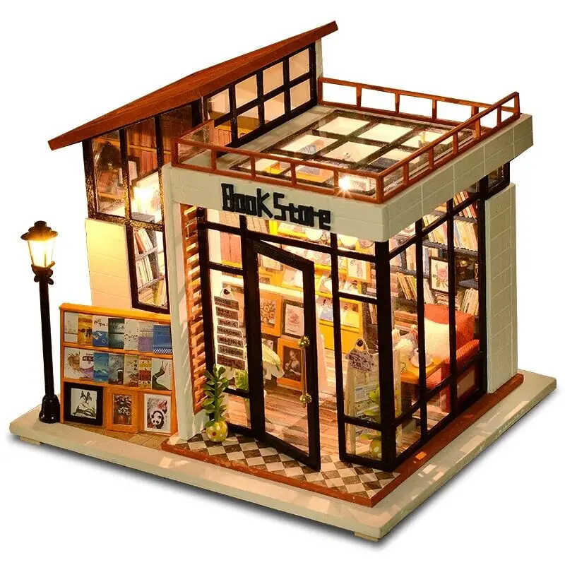 

DIY Doll House Miniature Dollhouse with Furnitures Wooden House Miniaturas Toys for Children New Year Christmas Gift Book Store