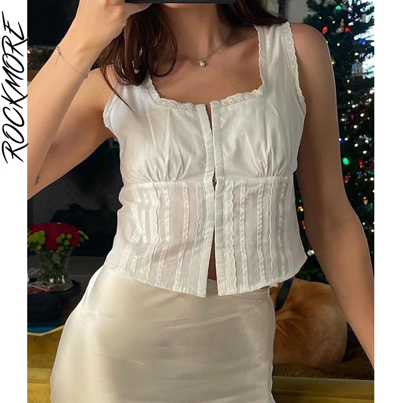 Rockmore y2k White Tank Top Women Aesthetic Crop Tops Kawaii Square Collar Camis Summer Folds Buttons Cardigan Vests Korean 2022
Rockmore y2k White Tank Top Women Aesthetic Crop Tops Kawaii Square Collar Camis Summer Folds Buttons Cardigan Vests Korean 2022