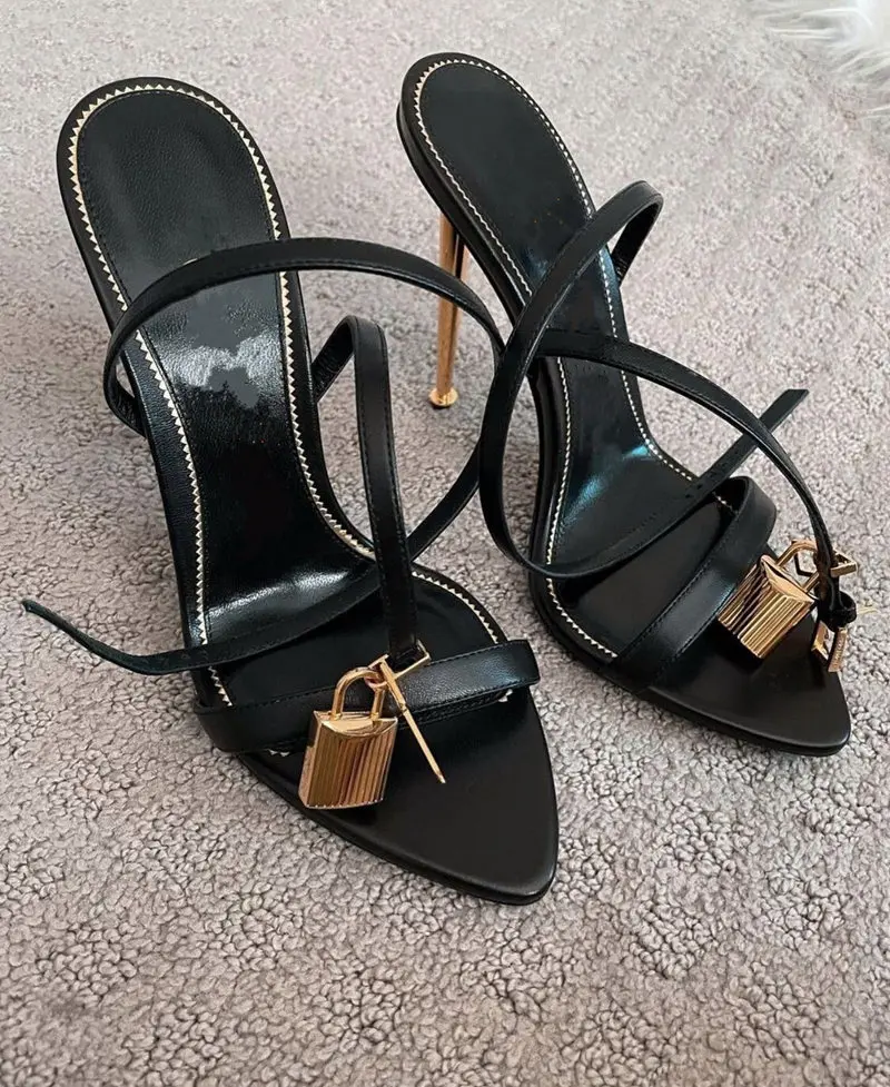 Metal Thin High Heel Sandals Women Narrow Band Black Lock Decor Ankle Strap Sandalias Summer Sexy Party Dress Shoes
Metal Thin High Heel Sandals Women Narrow Band Black Lock Decor Ankle Strap Sandalias Summer Sexy Party Dress Shoes