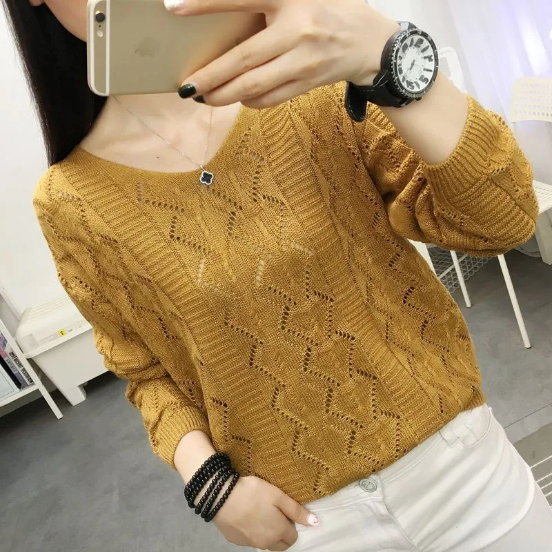 Spring Women's New Thin Cut Out Long Sleeve Base Coat Short V-neck Solid Color Sweater Lady Casual Loose Top
Spring Women's New Thin Cut Out Long Sleeve Base Coat Short V-neck Solid Color Sweater Lady Casual Loose Top