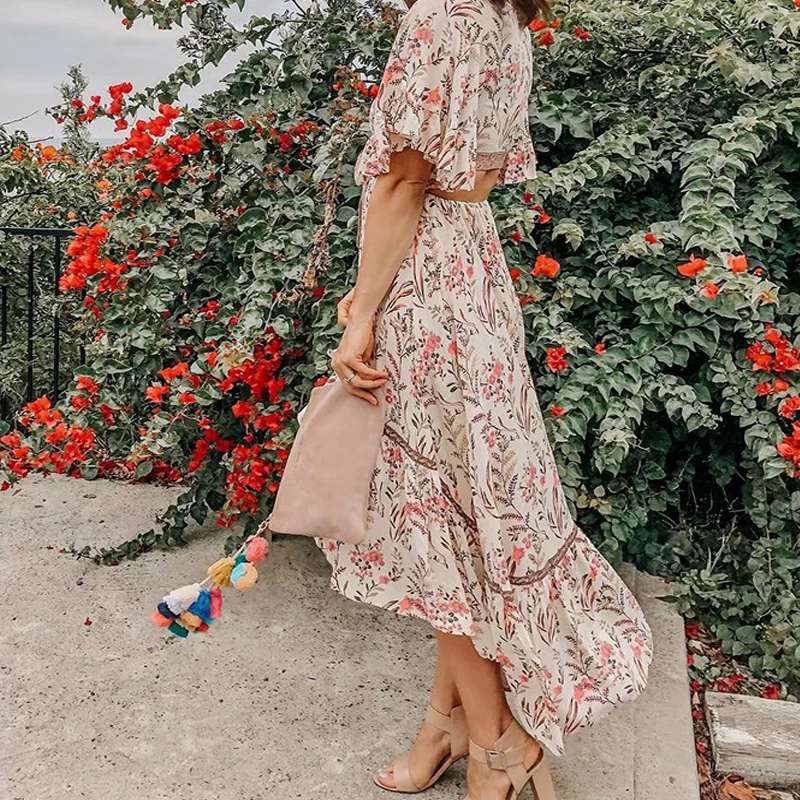Floral Women Dress Summer Sexy Deep V-Neck Midriff Dress Female Vintage Boho Beach Holiday long Dress Women Party Vestidos Mujer
Floral Women Dress Summer Sexy Deep V-Neck Midriff Dress Female Vintage Boho Beach Holiday long Dress Women Party Vestidos Mujer