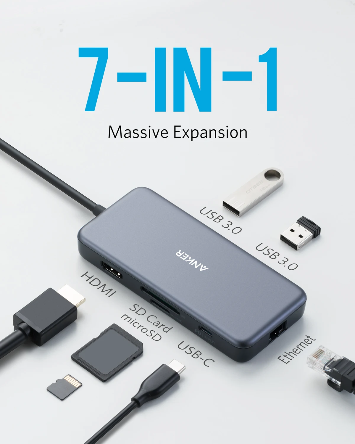 Адаптер Anker USB C Hub расширение питания + 7 в 1 с 4K к HDMI 60 Вт Power Delivery Гбит/с Ethernet |