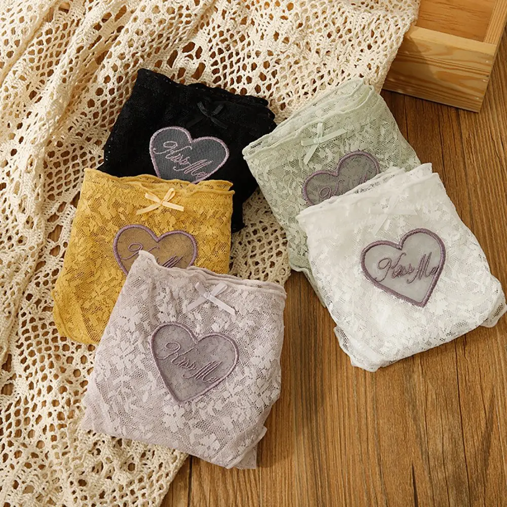 Women Love Heart Embroidered Panties Transparent Lace Underwear Sexy Briefs Mid-waist Underpants Hollow Thong Lingerie 
Women Love Heart Embroidered Panties Transparent Lace Underwear Sexy Briefs Mid-waist Underpants Hollow Thong Lingerie