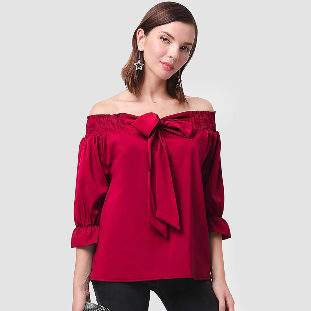 Three Quarter Sleeve Summer Blouses Women Tops Slash Bow Collar Casual Shirts Outerwear Blusas Mujer De Moda T2000
Three Quarter Sleeve Summer Blouses Women Tops Slash Bow Collar Casual Shirts Outerwear Blusas Mujer De Moda T2000