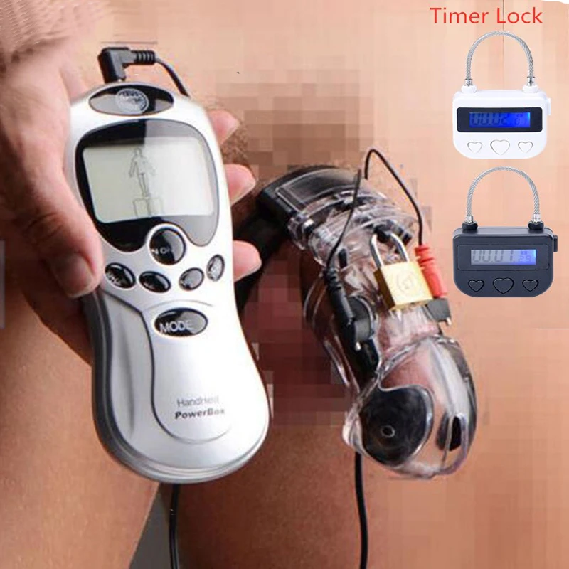 Electro Shock Cock Cage Ball Stretcher Timer Lock CB6000 Chastity Device Electric Stimulation Penis Ring Sex Toys For Men | Красота и